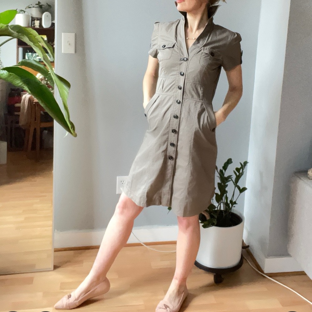 Mexx Taupe Collared Shirtdress with button details and belt loops